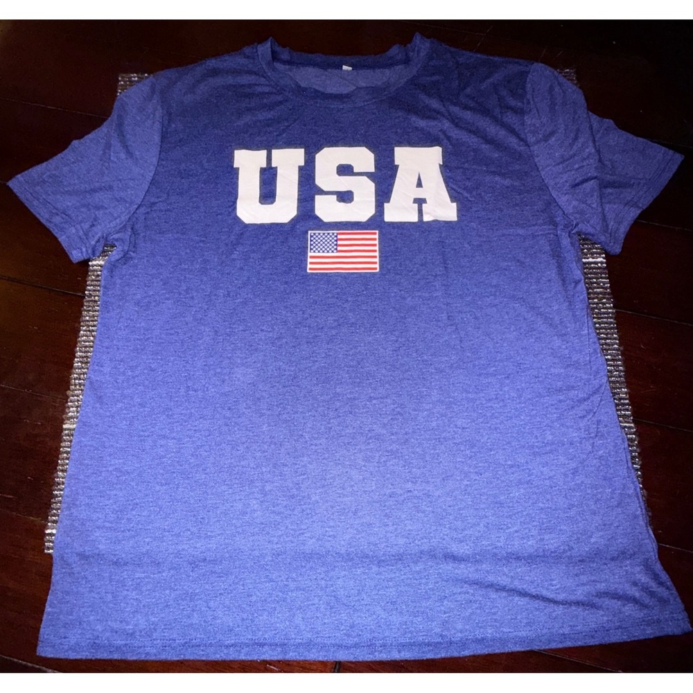 USA Graphic T-Shirt Men 2XL Navy Blue Excellent Heathered Patriotic